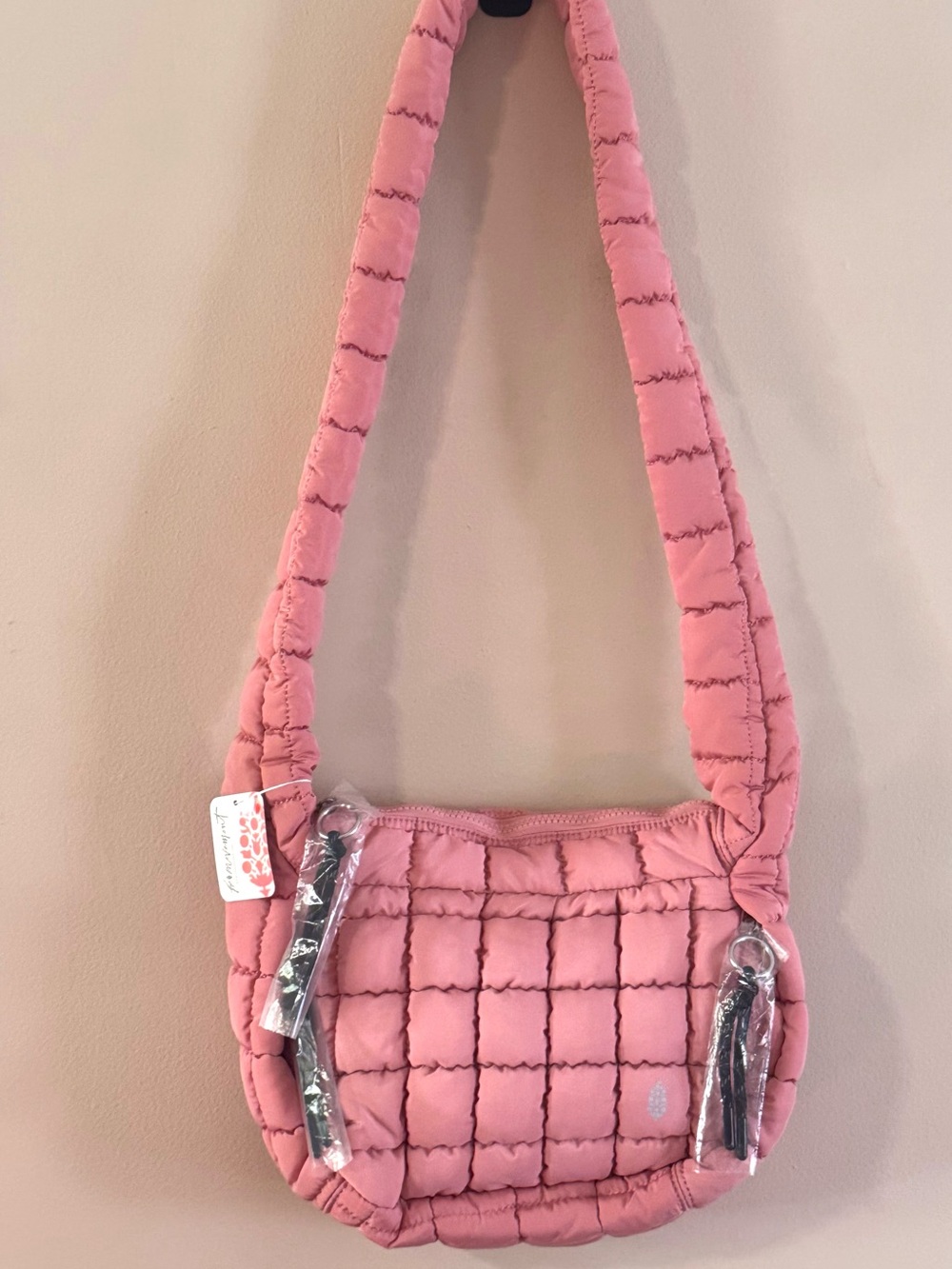 Free People Movement Quilted Pink Shoulder Bag - Soft Puffer Style